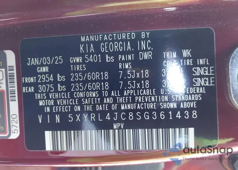 2025 Kia Sorento S from USA, damaged, VIN 5XYRL4JC8SG361438